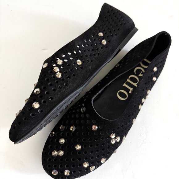 Pedro Garcia Shoes Women's Black Suede Crystal Swarovski Flats Size 8 (38) - Picture 2 of 9